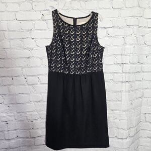 Ann Taylor LOFT Midi Dress Women Size 4 Black Floral Lace Lined Upper